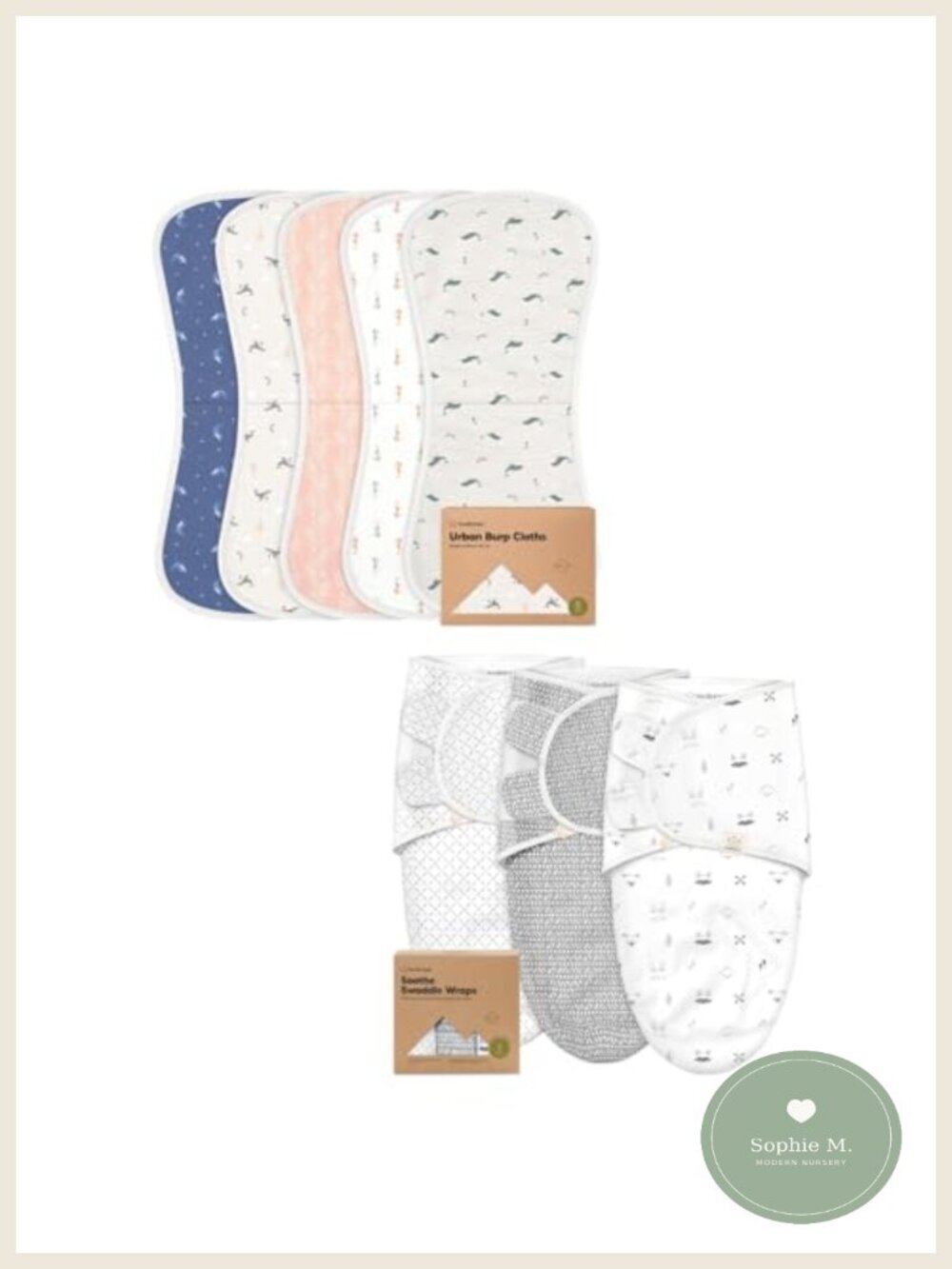 5-Pack Burp Cloths 3-Pack Swaddle Sleep Sacks GOTS Cotton Fleece Absorbent